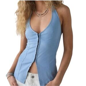 Urban Outfitters Sari Halter Vest Top Blue Linen Blend XS